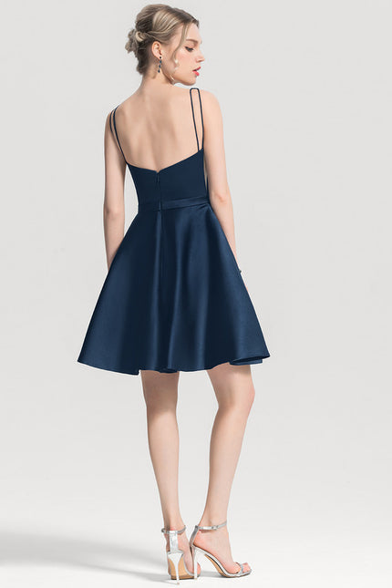 Robe Courte Satin Bleu Nuit - gallery 4