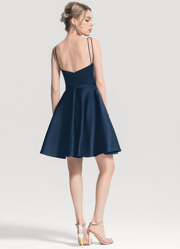Robe Courte Satin Bleu Nuit - gallery 4