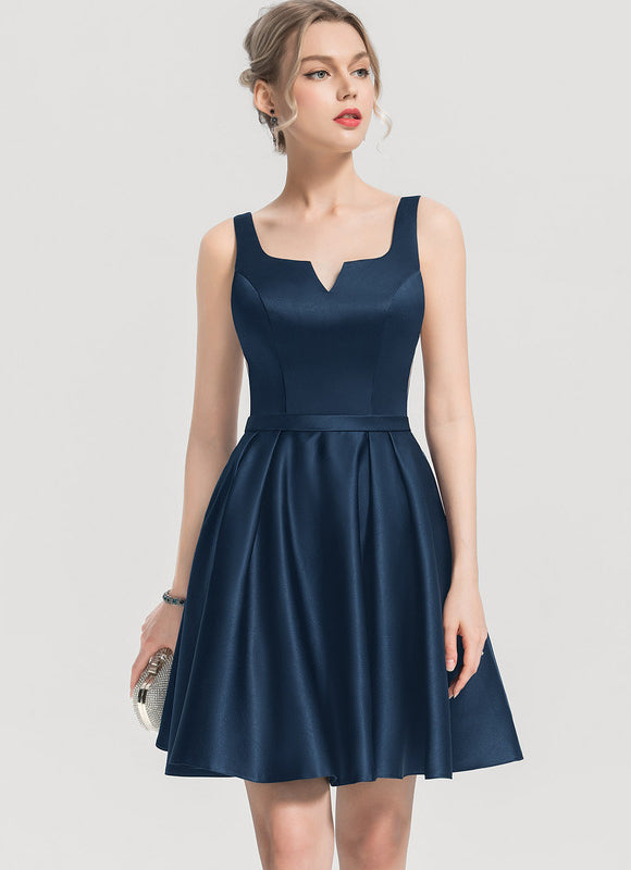Robe Courte Satin Bleu Nuit