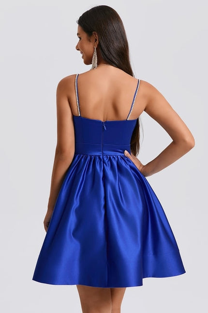 Robe Courte Satin Bleu Ciel - gallery 5