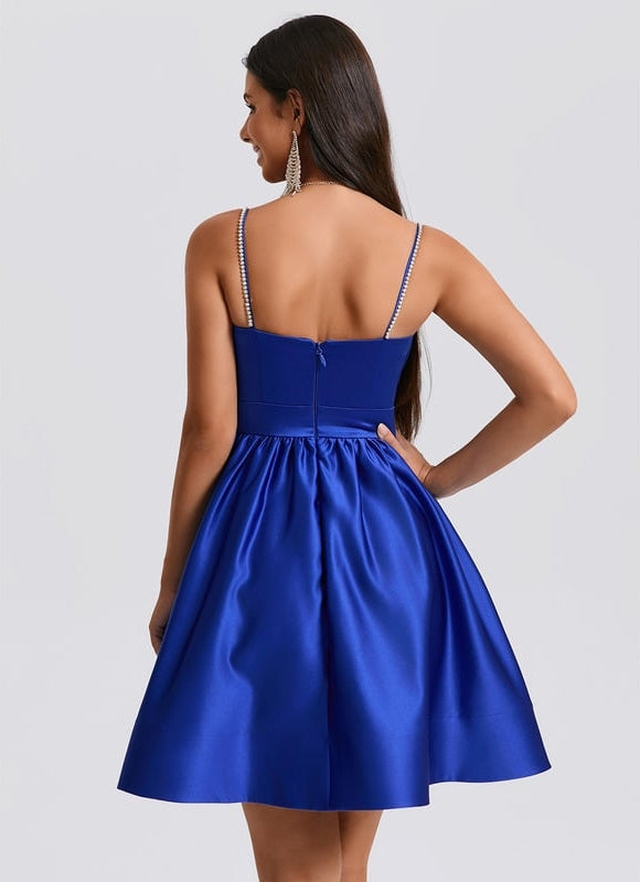 Robe Courte Satin Bleu Ciel - gallery 5