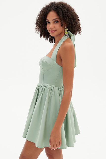Robe Courte Satin Vert Pâle - gallery 6