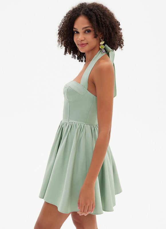 Robe Courte Satin Vert Pâle - gallery 6