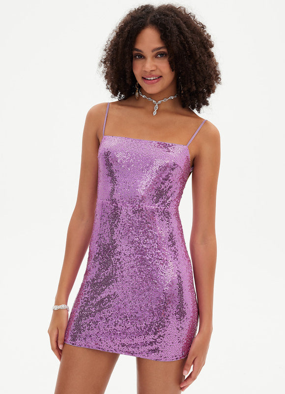 Robe Courte Pailletée Lilas