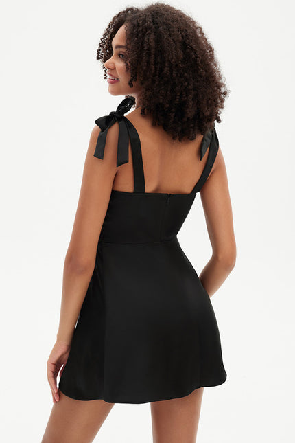 Robe Courte Satin Noire Chic - gallery 4