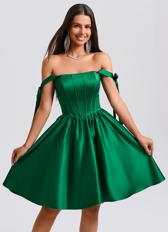 Robe Courte Satin Verte Élégante - gallery 6