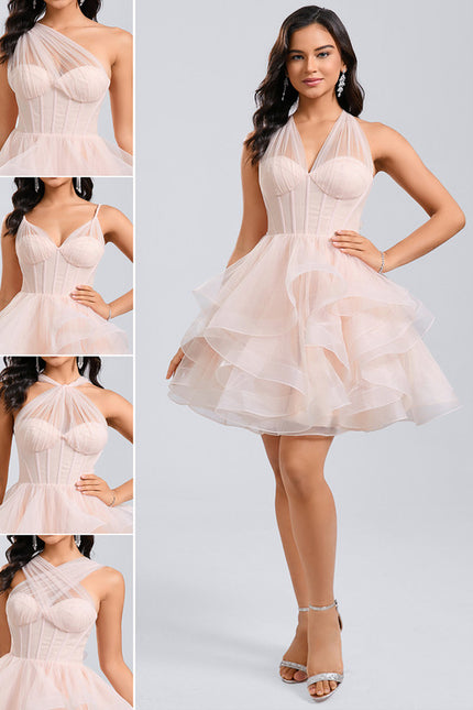 Robe Courte Tulle Asymétrique Rose