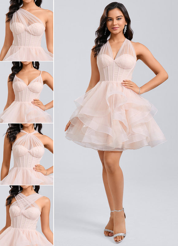 Robe Courte Tulle Asymétrique Rose