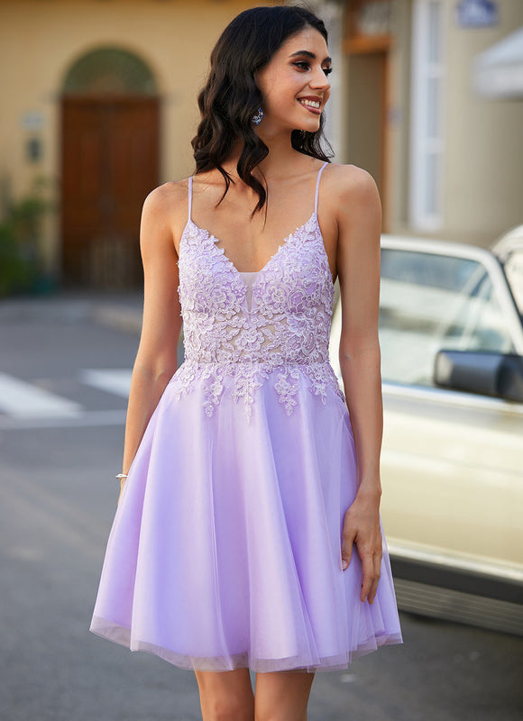 Robe Courte Tulle Lilas Élégante - gallery 7