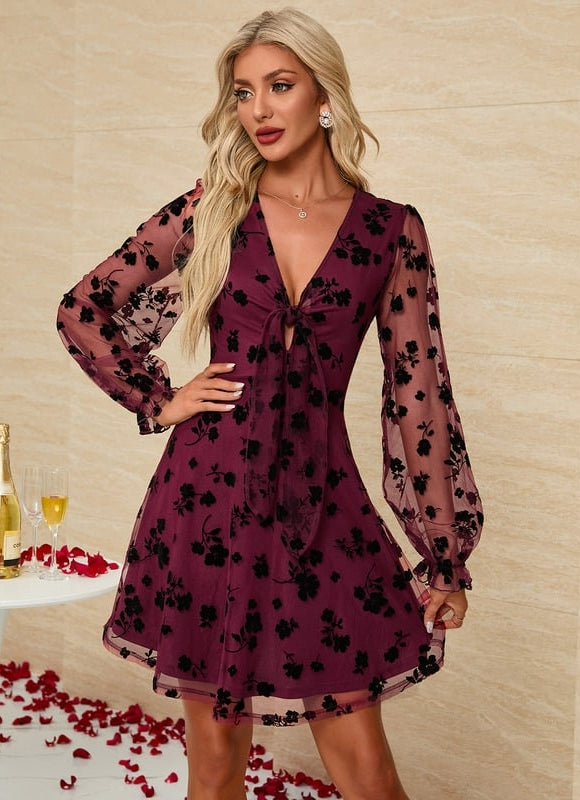 Robe Courte Vaporeuse Bordeaux - gallery 6
