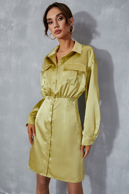 Robe Courte Satinée Verte - gallery 1