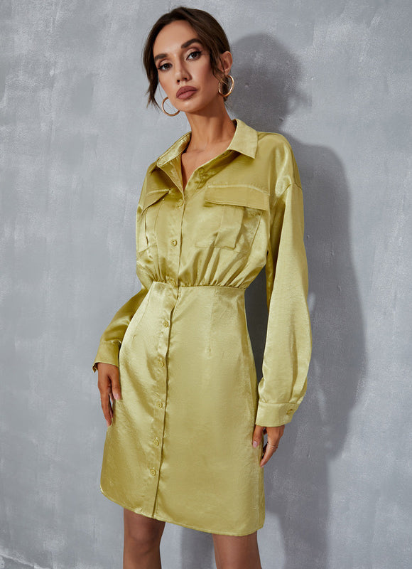 Robe Courte Satinée Verte - gallery 1