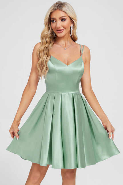 Robe Courte Satin Vert Émeraude