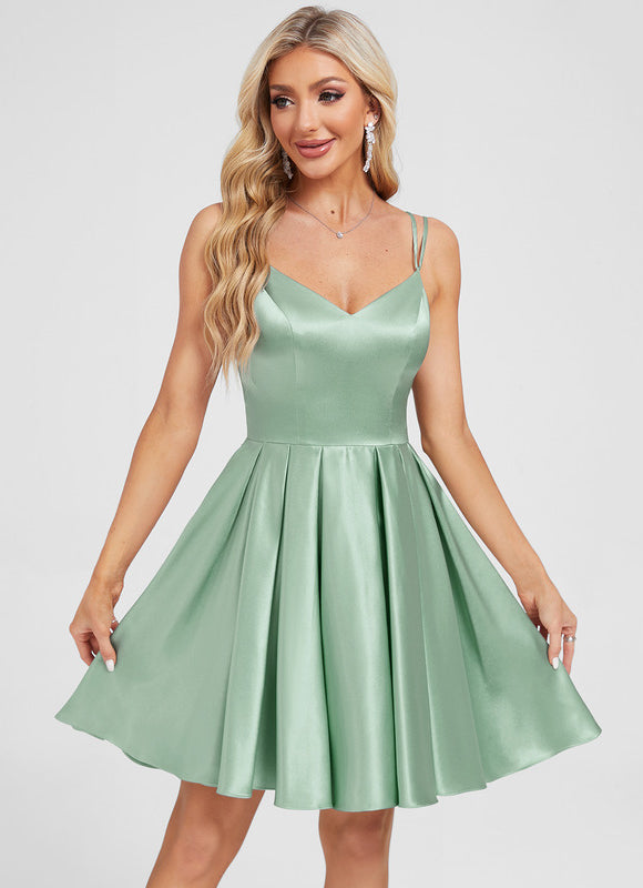 Robe Courte Satin Vert Émeraude