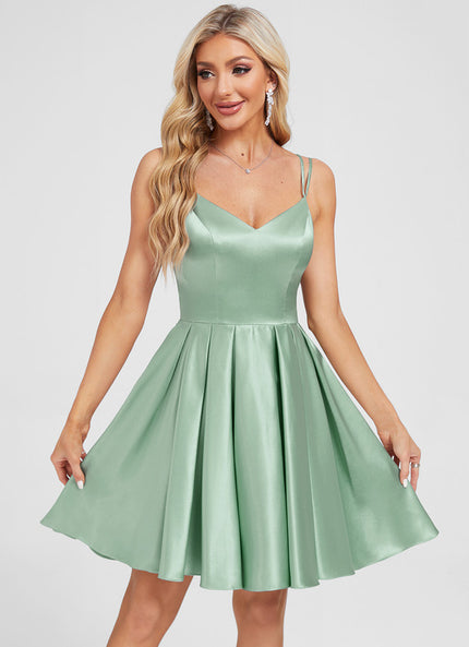 Robe Courte Satin Vert Émeraude