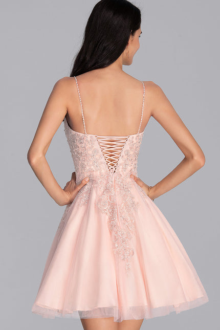 Robe Courte Tulle Rose Ornée - gallery 2