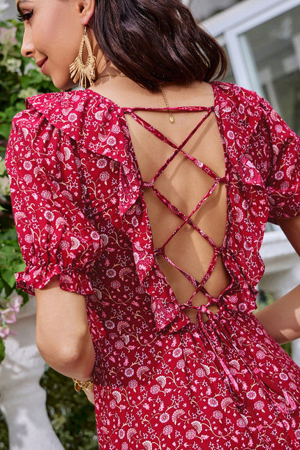 Robe Courte Bordeaux À Motifs - gallery 5