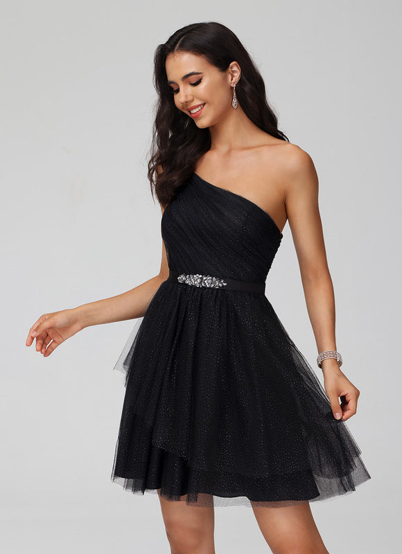 Robe Courte De Bal Asymétrique Scintillante - gallery 6