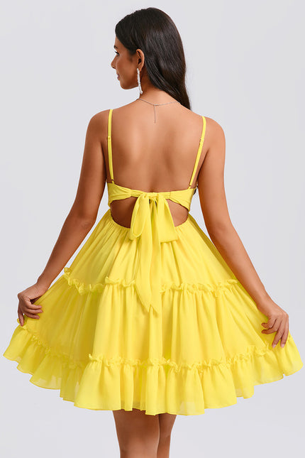 Robe Courte Jaune À Volants - gallery 6