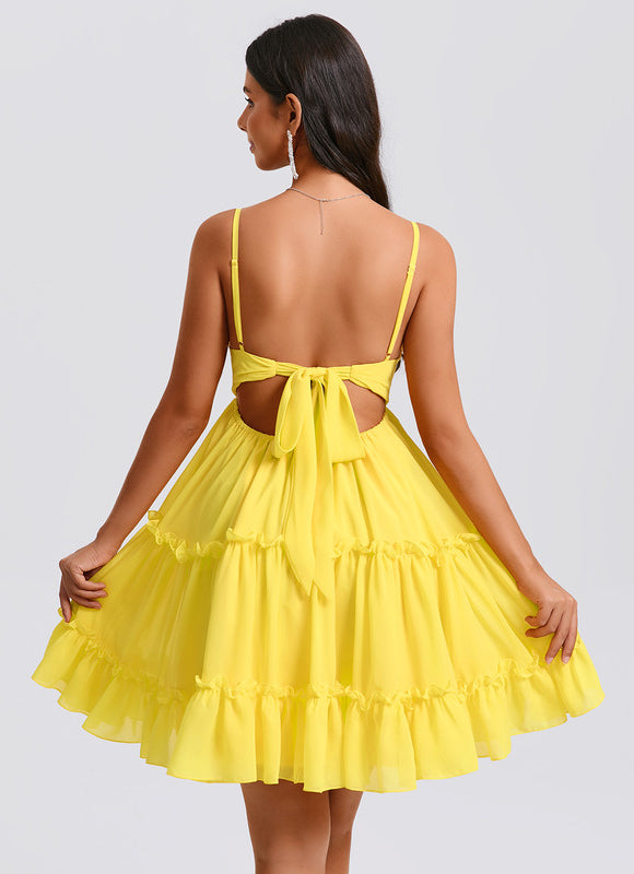 Robe Courte Jaune À Volants - gallery 6