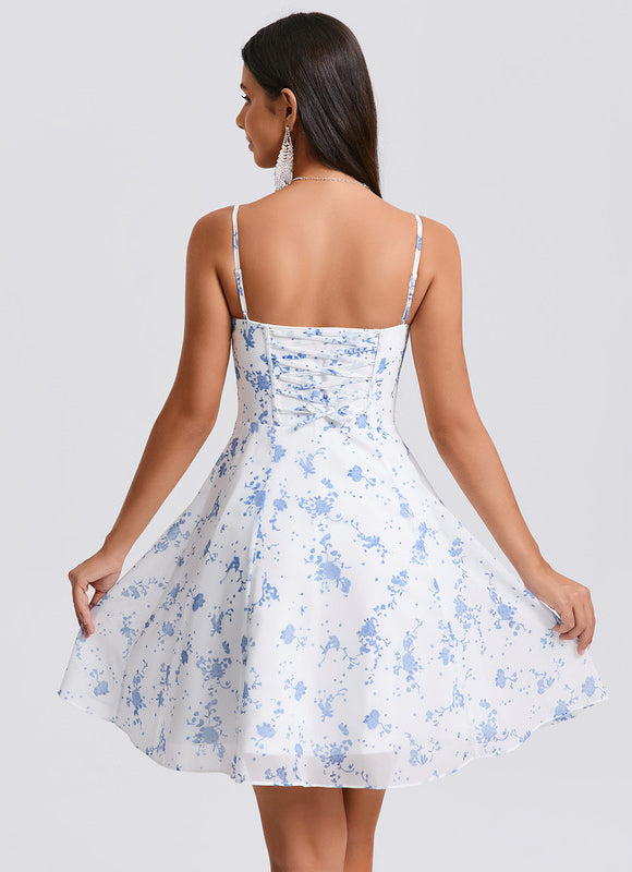 Robe Courte Dété Fleuri Bleu - gallery 3