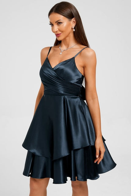 Robe Courte Satin Bleu Vif - gallery 1