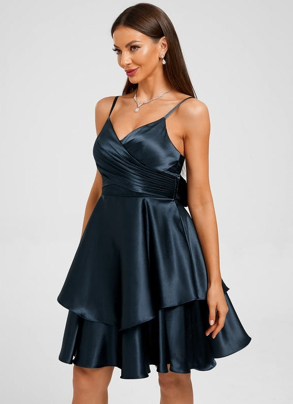 Robe Courte Satin Bleu Vif - gallery 1