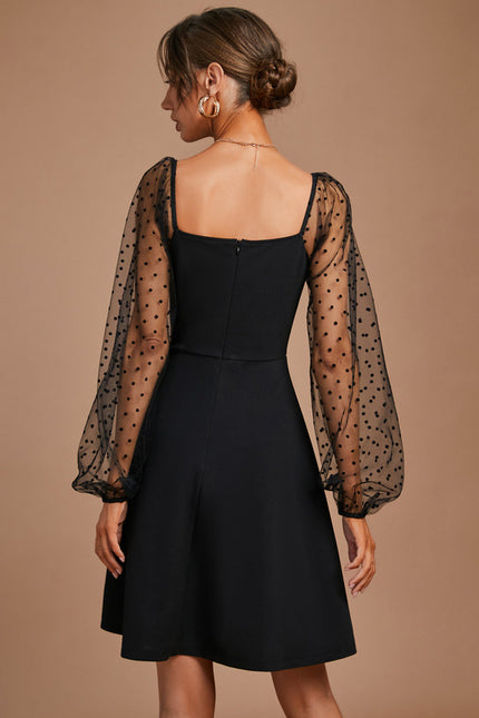 Robe Courte Noire À Manches Transparentes - gallery 5