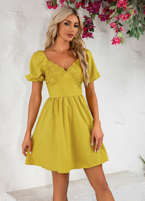 Robe Courte Jaune Vintage