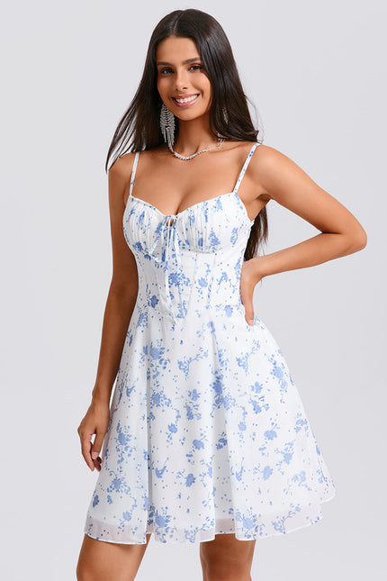 Robe Courte Dété Fleuri Bleu - gallery 4