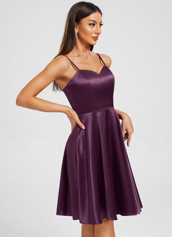Robe Courte Satin Prune - gallery 3
