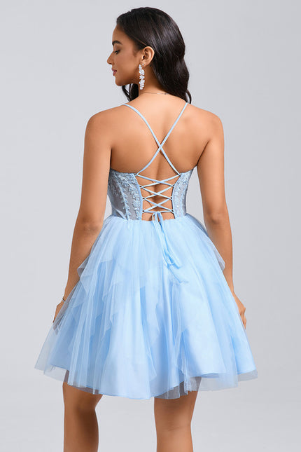 Robe Courte Tulle Bleu Ciel - gallery 2