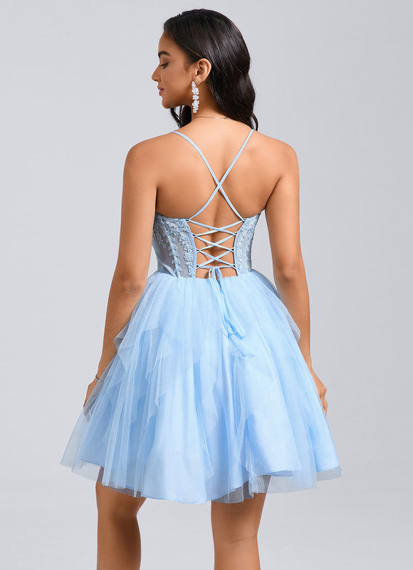 Robe Courte Tulle Bleu Ciel - gallery 2