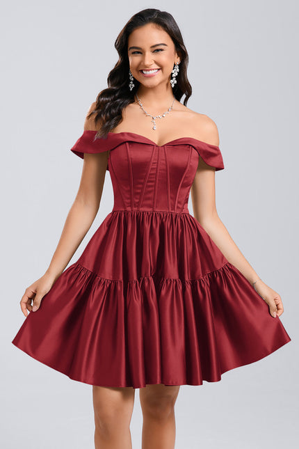 Robe Courte Satin Bordeaux