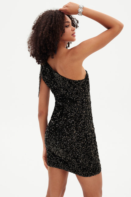 Robe Courte Scintillante Asymétrique - gallery 4
