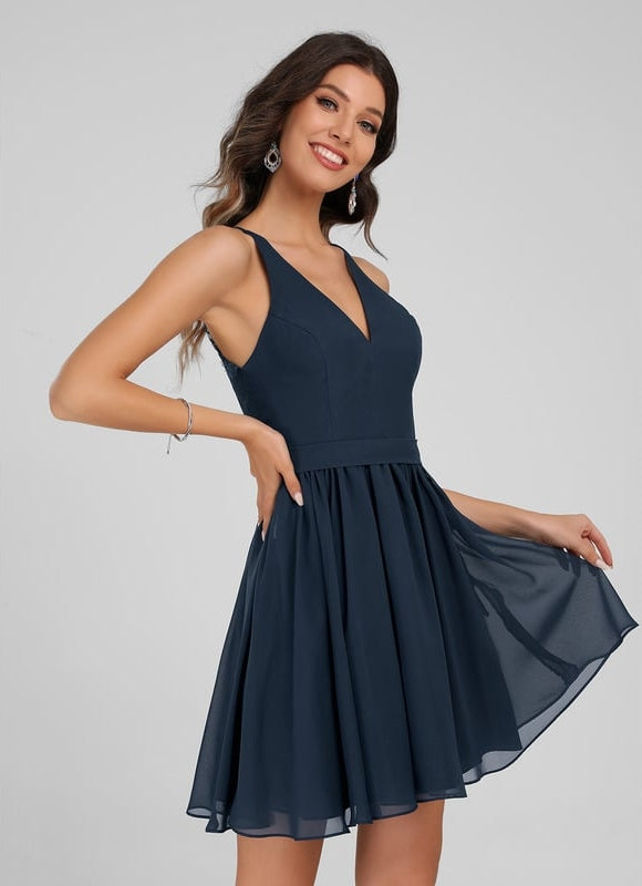 Robe Courte Mousseline Marine - gallery 1