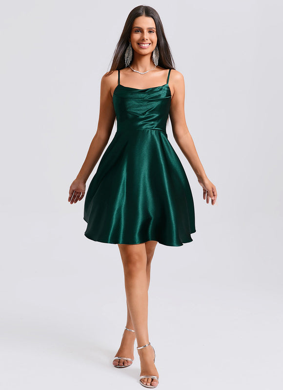 Robe Courte Satin Émeraude - gallery 2