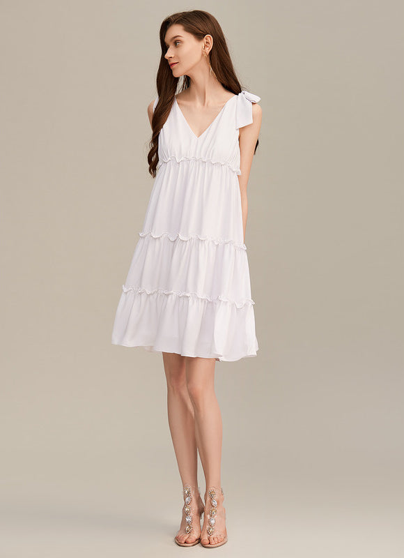 Robe Courte Verte Froncée - gallery 2