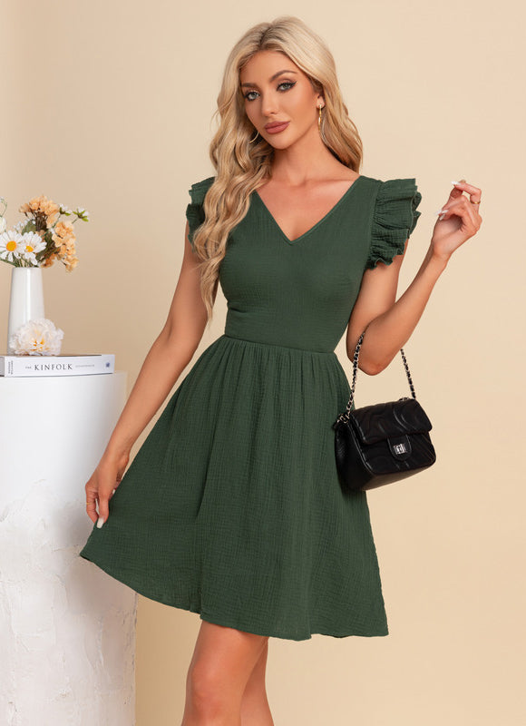 Robe Courte Verte Froncée