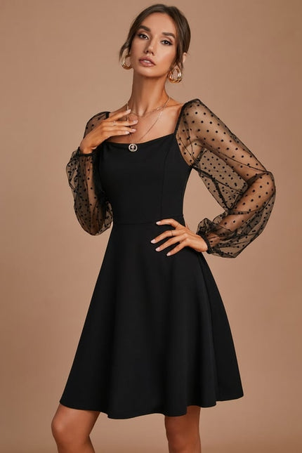 Robe Courte Noire À Manches Transparentes - gallery 1