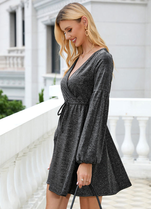 Robe Courte Scintillante Grise - gallery 3