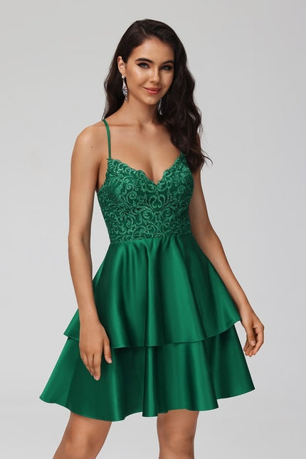 Robe Courte Soirée Satinée Émeraude