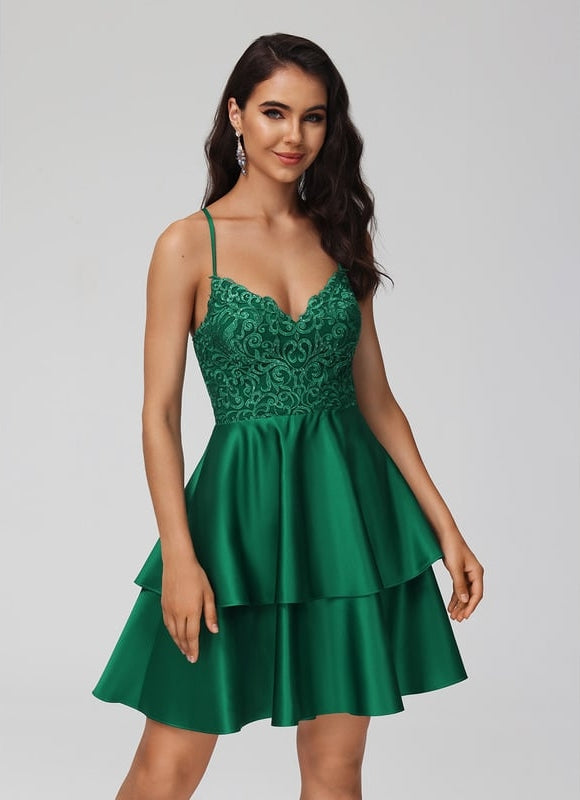 Robe Courte Soirée Satinée Émeraude