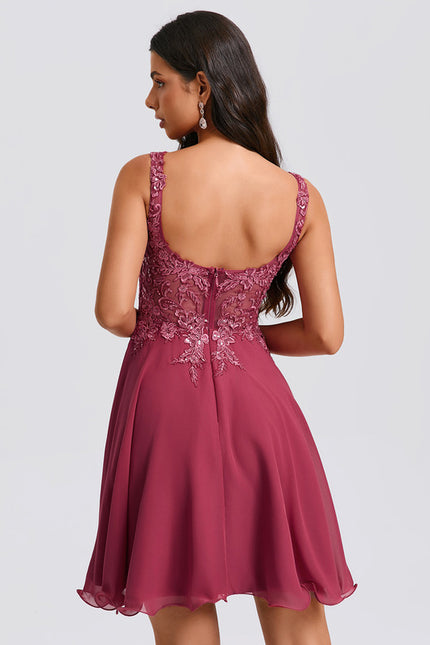 Robe Courte Bordeaux Évasée - gallery 6