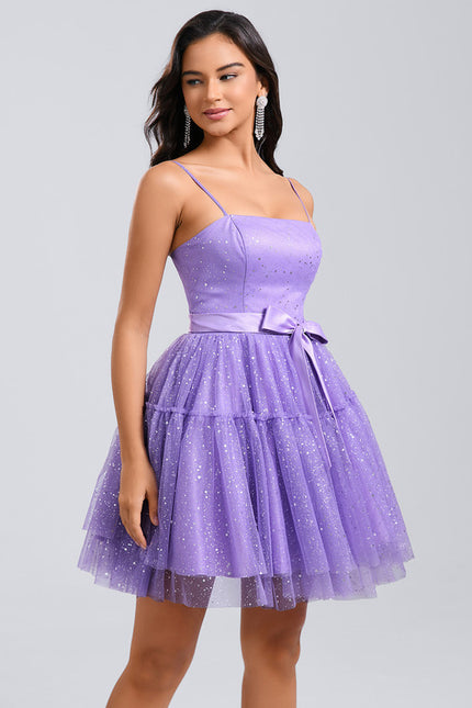 Robe Courte Violette Scintillante - gallery 2