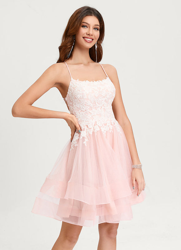 Robe Courte Tulle Rose Brodée - gallery 2