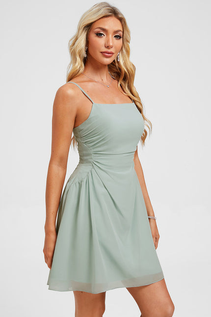 Robe Courte Mousseline Vert Pâle - gallery 3