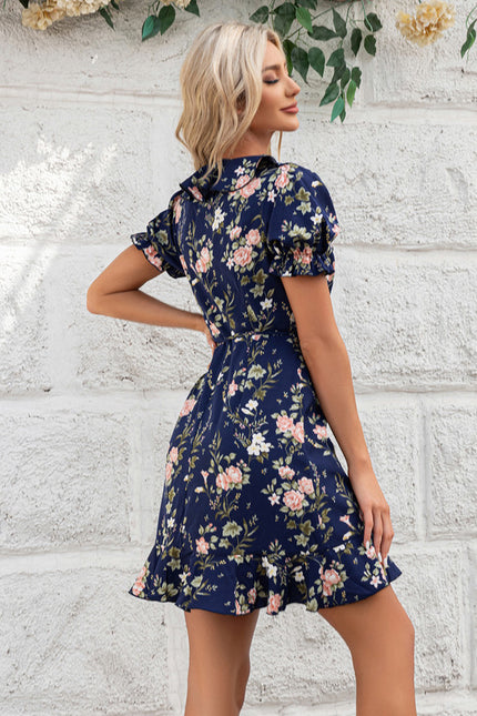 Robe Courte Florale Bleue - gallery 2
