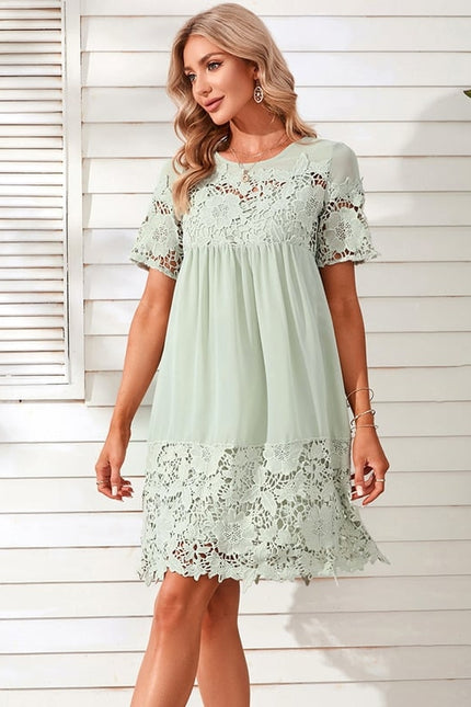 Robe Courte Fluide Dentelle Menthe - gallery 5
