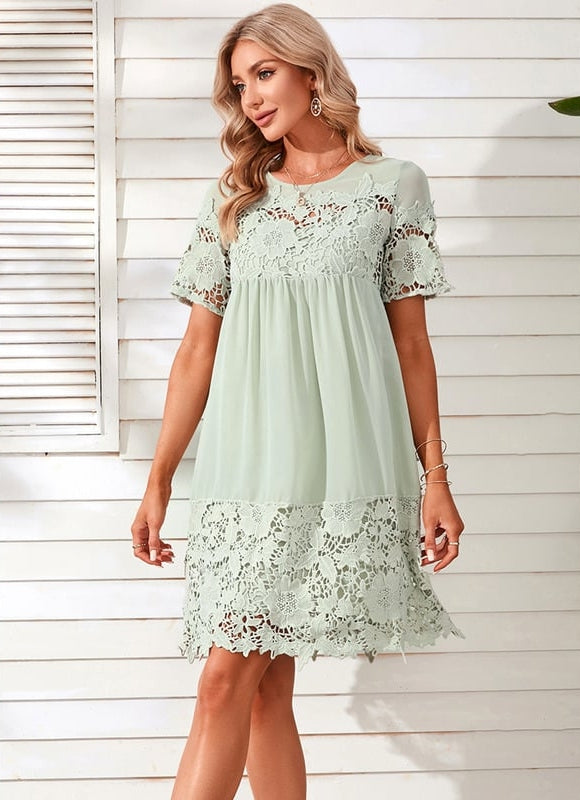 Robe Courte Fluide Dentelle Menthe - gallery 5